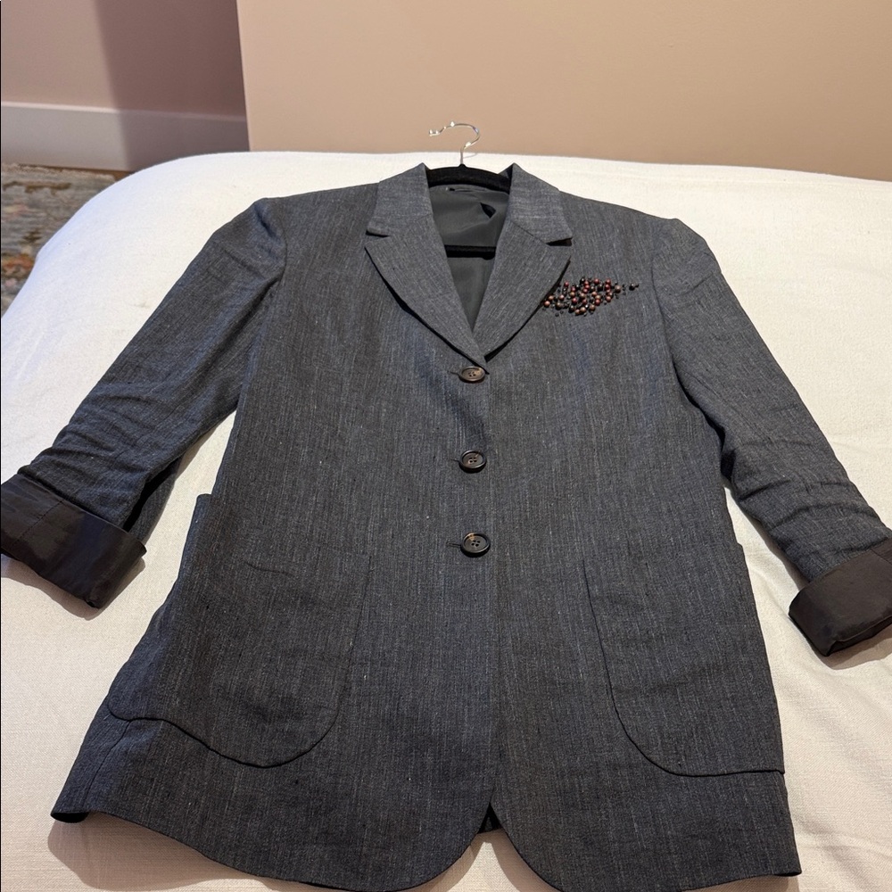 Brunello Cucinelli Charcoal Blazer with Pocket Detail